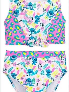 Disney Store Lilo & Stitch 2 Piece Swimsuit Bikini Girl Tropical Leopard  10/12
